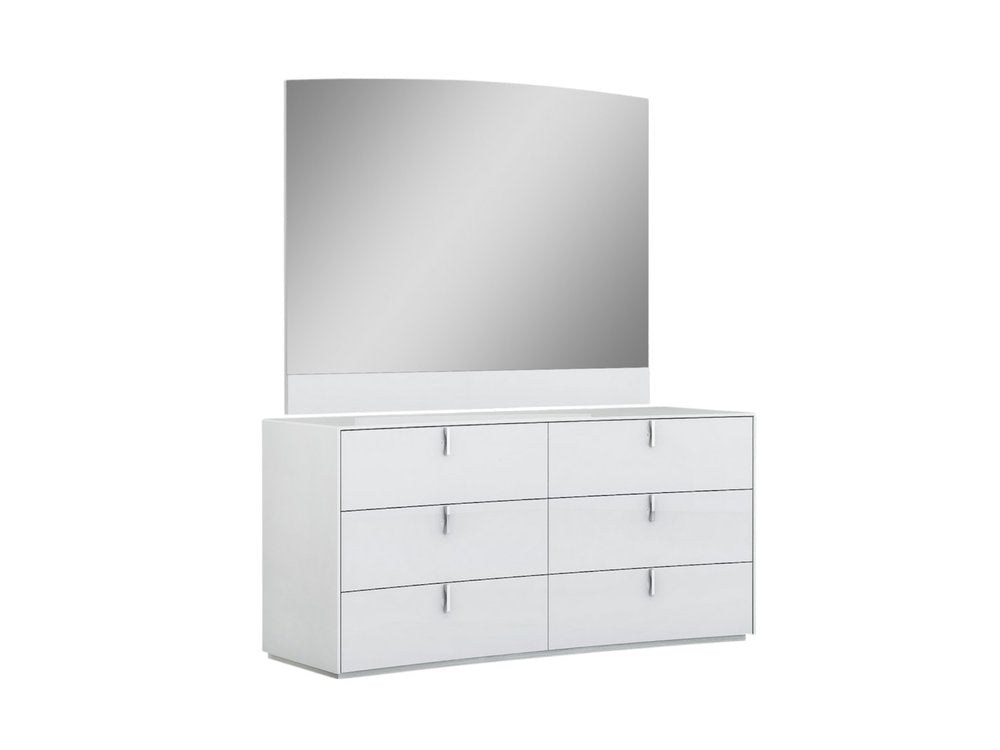 Juego de dormitorio de cuatro piezas de madera maciza blanca y manufacturada con espejo