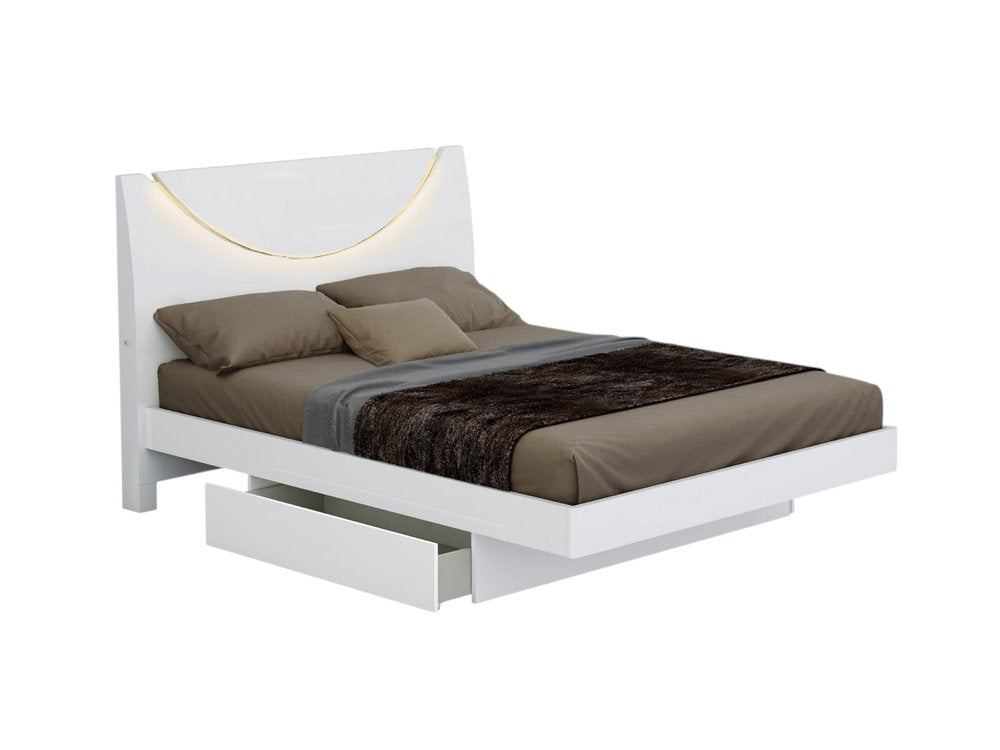 Juego de dormitorio de cuatro piezas de madera maciza blanca y manufacturada con espejo