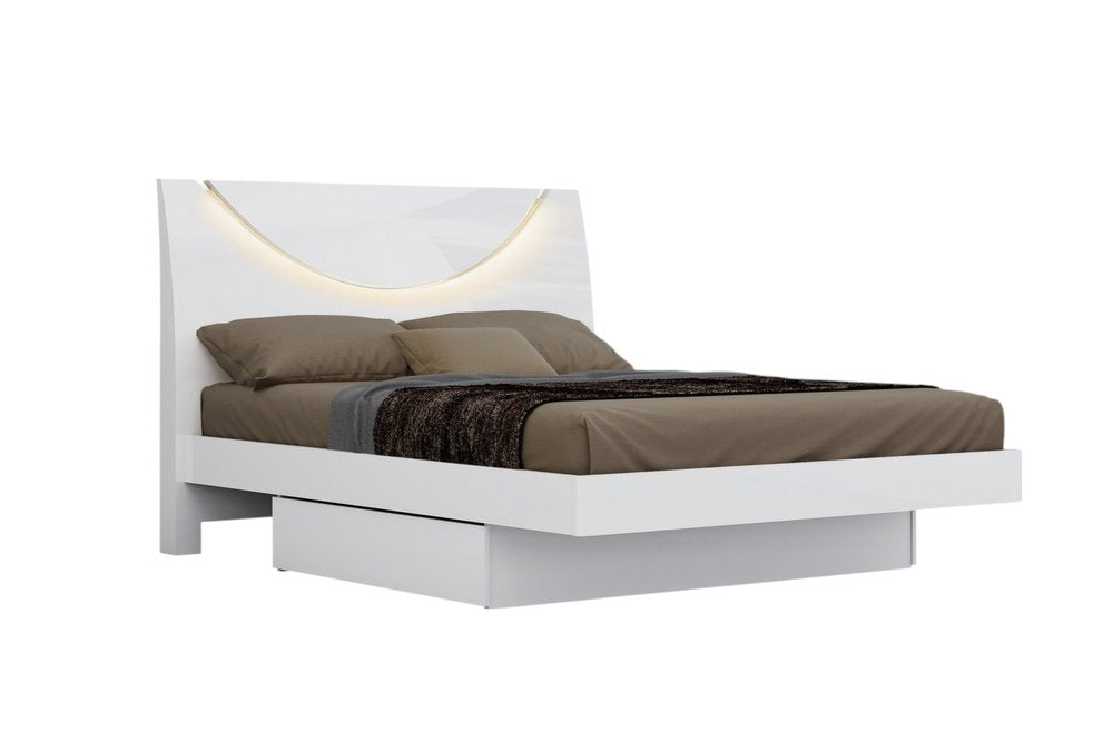 Juego de dormitorio de cuatro piezas de madera maciza blanca y manufacturada con espejo