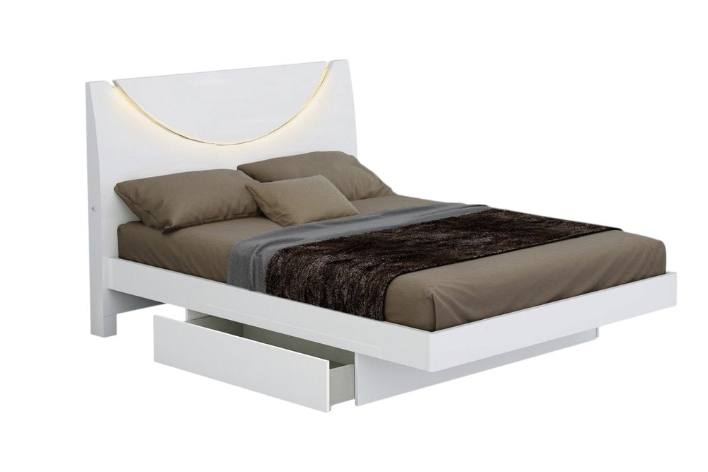 Juego de dormitorio de cuatro piezas de madera maciza blanca y manufacturada con espejo