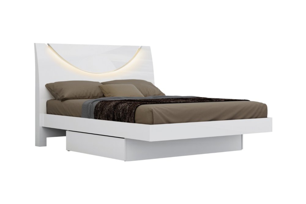 Juego de dormitorio de cuatro piezas de madera maciza blanca y manufacturada con espejo