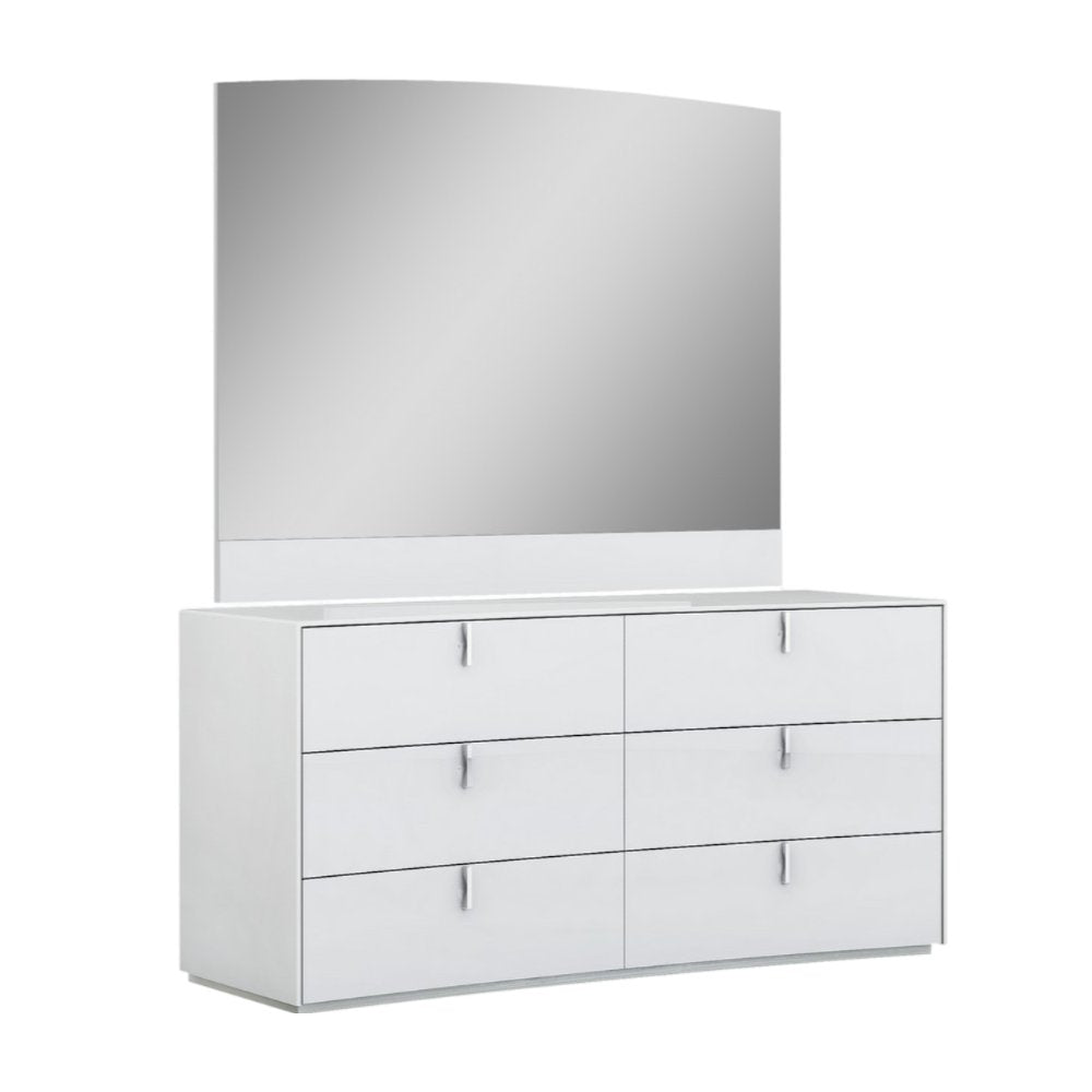Juego de dormitorio de cuatro piezas de madera maciza blanca y manufacturada con espejo