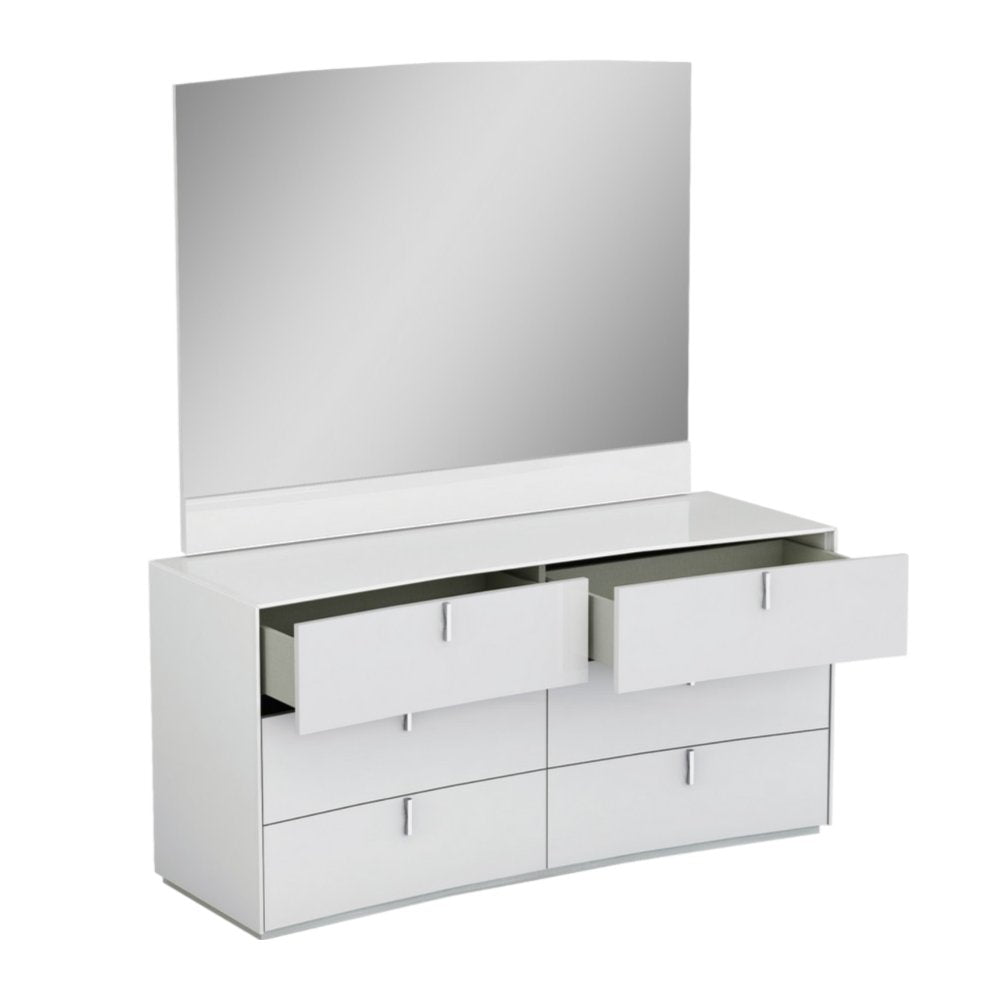 Juego de dormitorio de cuatro piezas de madera maciza blanca y manufacturada con espejo