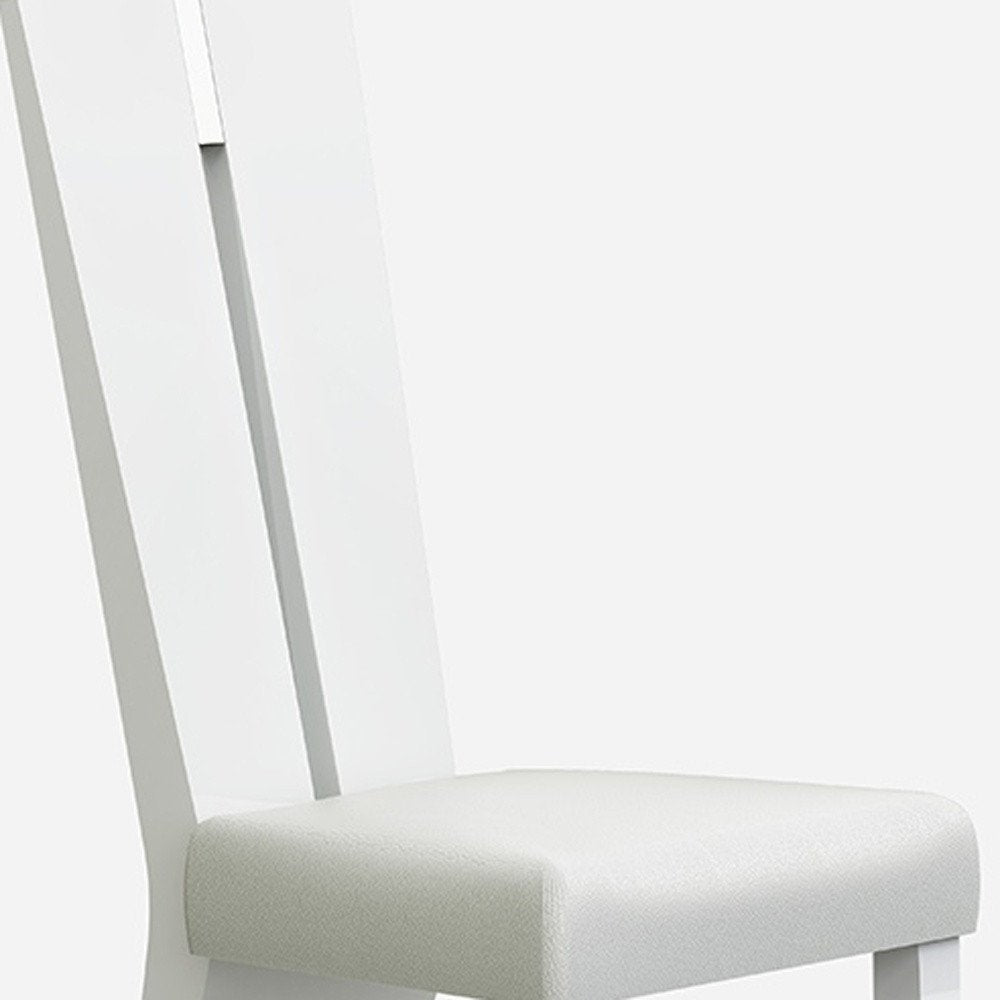 Set of Two White Upholstered Faux Leather Ladder Back Dining Side Chairs