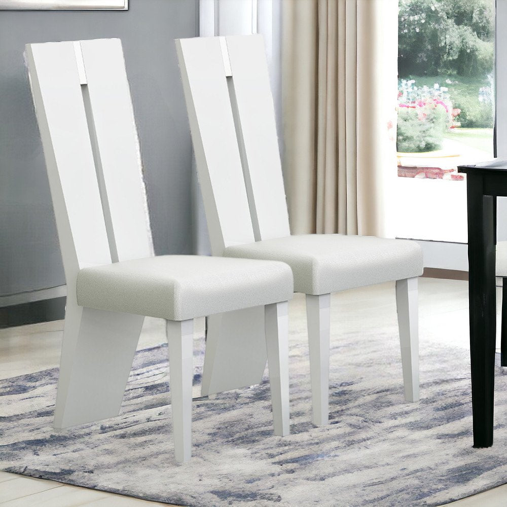 Set of Two White Upholstered Faux Leather Ladder Back Dining Side Chairs