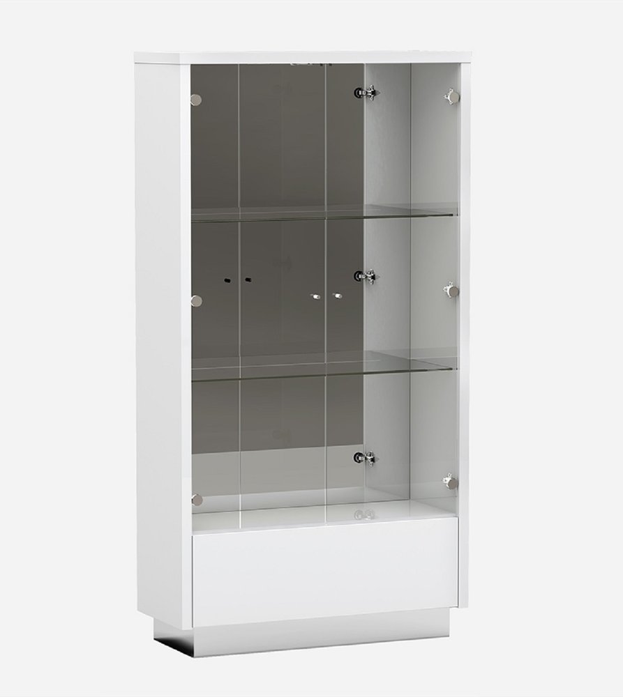 50" White and Silver Wood Curio Cabinet With Two Doors And One Drawer