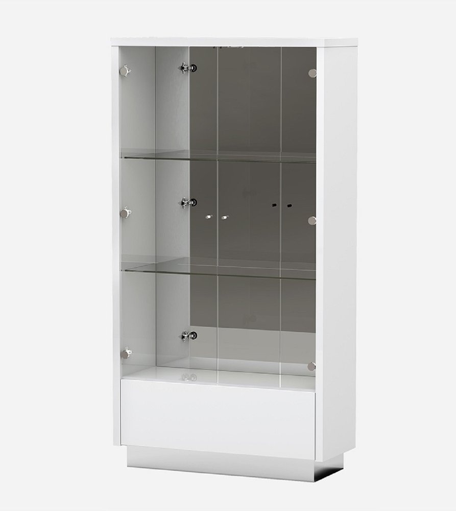 50" White and Silver Wood Curio Cabinet With Two Doors And One Drawer