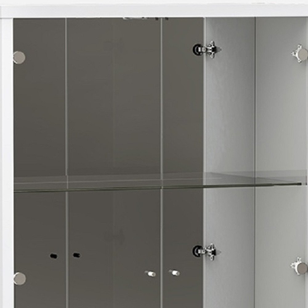 50" White and Silver Wood Curio Cabinet With Two Doors And One Drawer