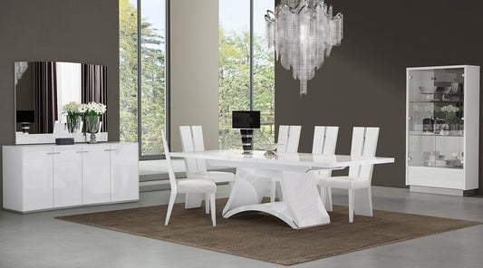 Juego de comedor blanco de siete piezas con seis sillas