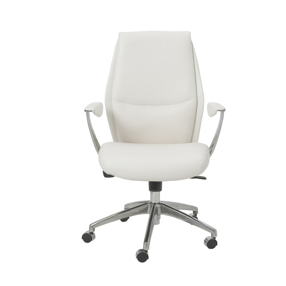 Silla de oficina ejecutiva giratoria ajustable de cuero sintético, color blanco y plateado