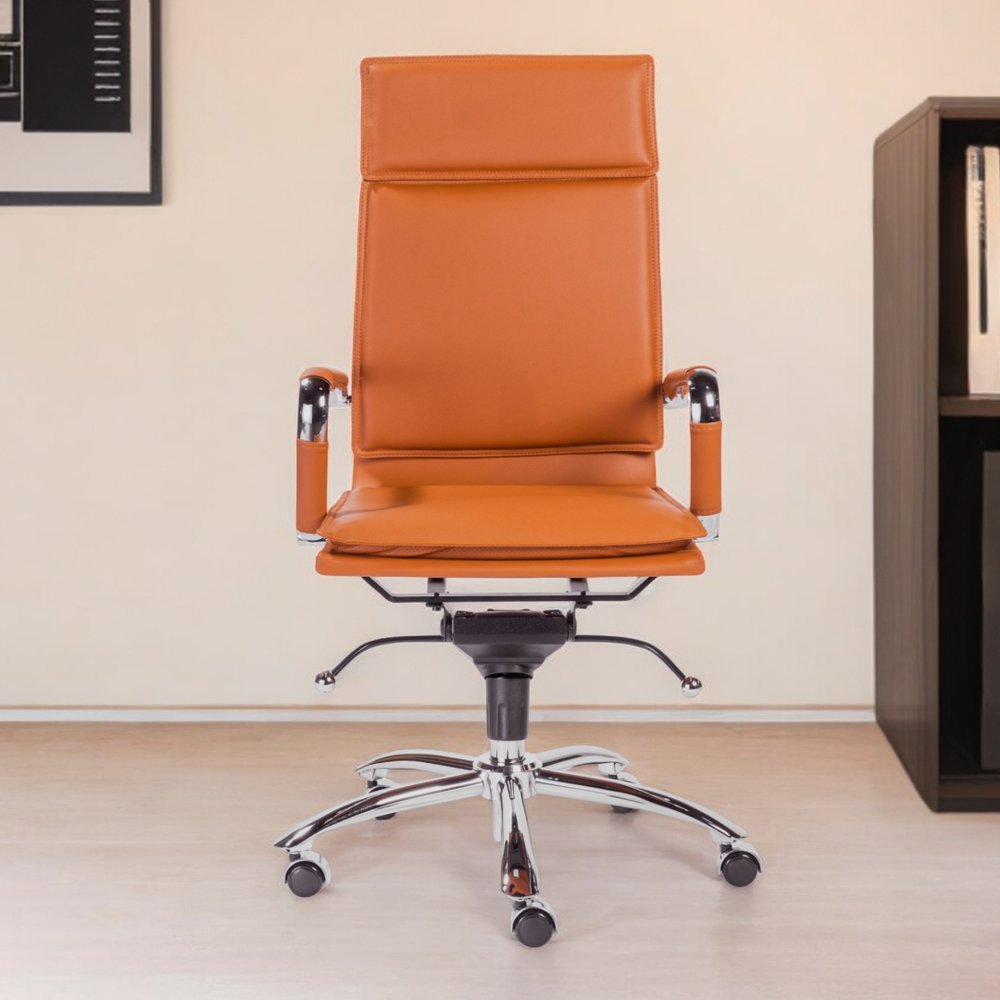 Amber and Silver Adjustable Swivel Faux Leather Rolling Executive Office Chair