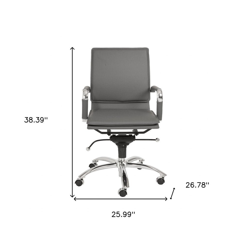 Silver and Gray Adjustable Swivel Faux Leather Rolling Conference Office Chair