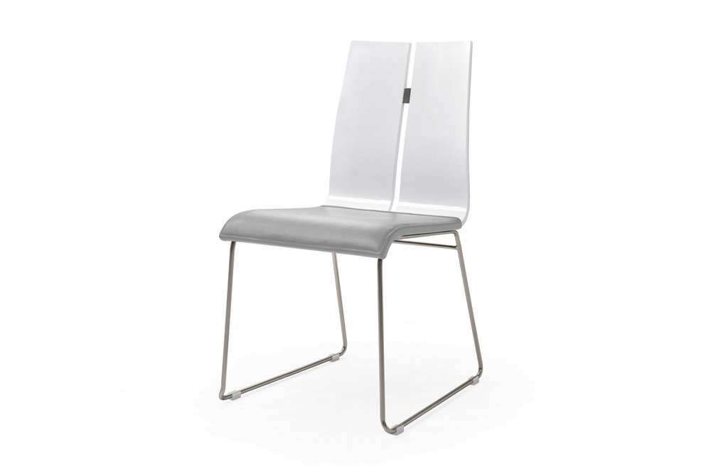 Gray and Silver Upholstered Faux Leather Dining Side Chair