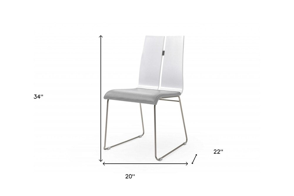 Gray and Silver Upholstered Faux Leather Dining Side Chair