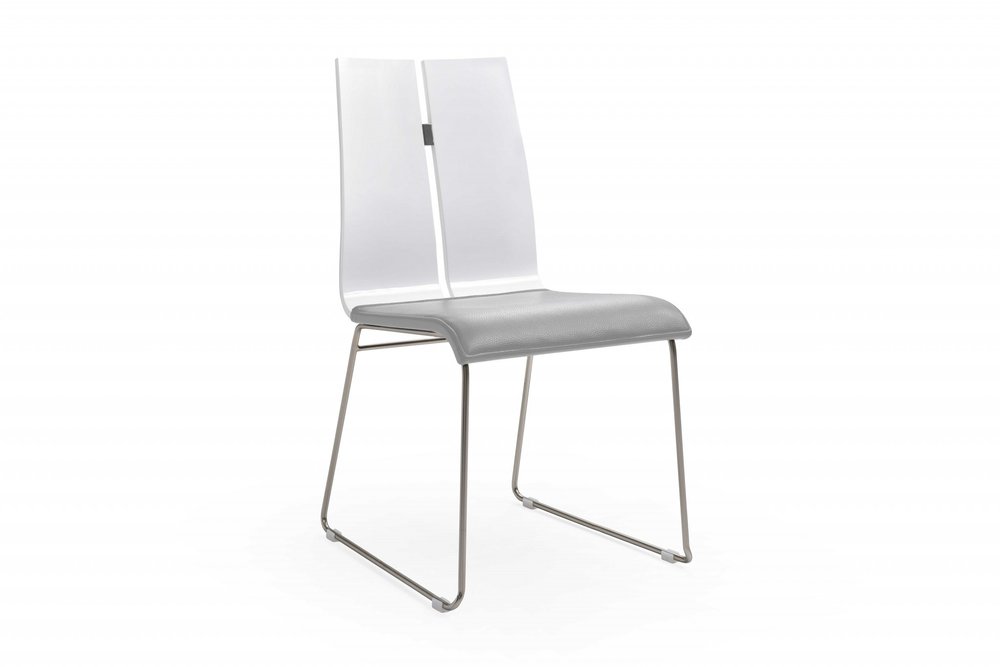Gray and Silver Upholstered Faux Leather Dining Side Chair