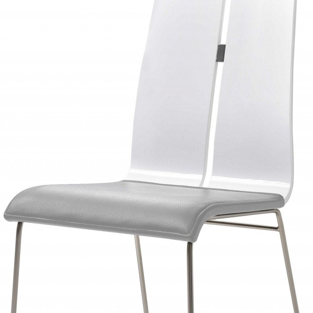 Gray and Silver Upholstered Faux Leather Dining Side Chair