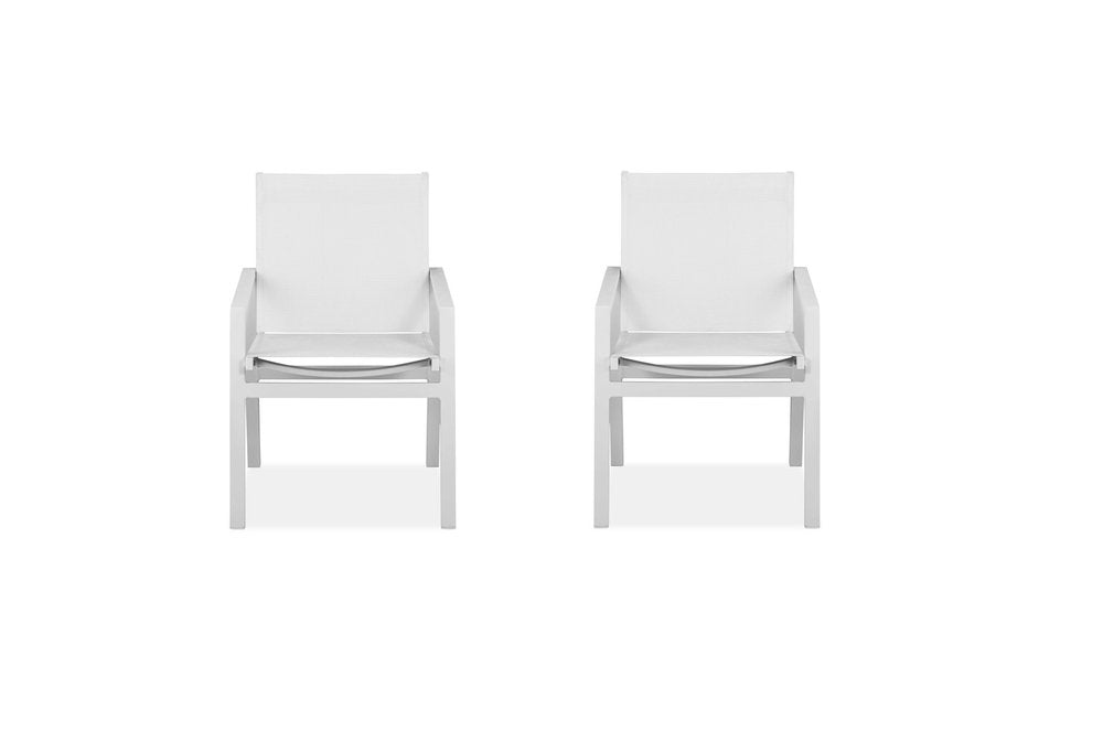 Juego de dos sillas de comedor para interior y exterior de metal blanco de 22"