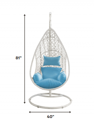 Silla columpio de exterior de metal de 40" con soporte de acero y acabado azul con cojín azul