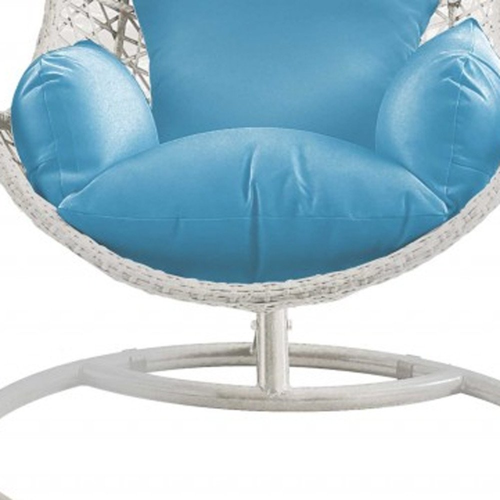 Silla columpio de exterior de metal de 40" con soporte de acero y acabado azul con cojín azul