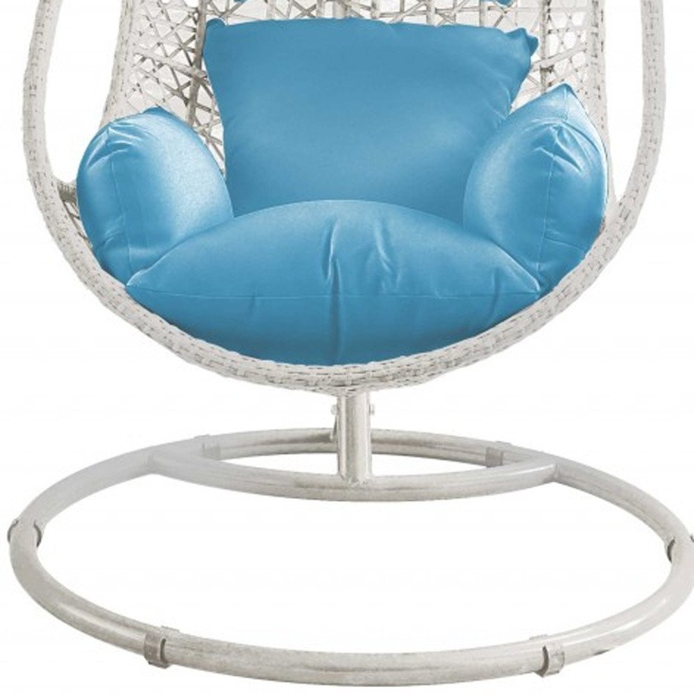 Silla columpio de exterior de metal de 40" con soporte de acero y acabado azul con cojín azul