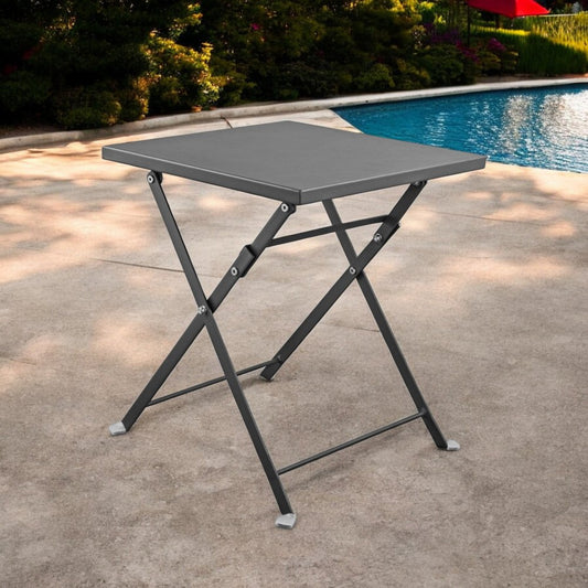 Mesa auxiliar cuadrada de acero inoxidable gris de 18"