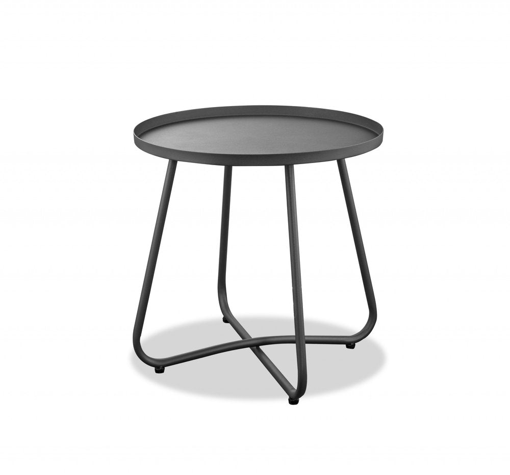 Mesa auxiliar para exteriores de aluminio gris redondeado de 18"