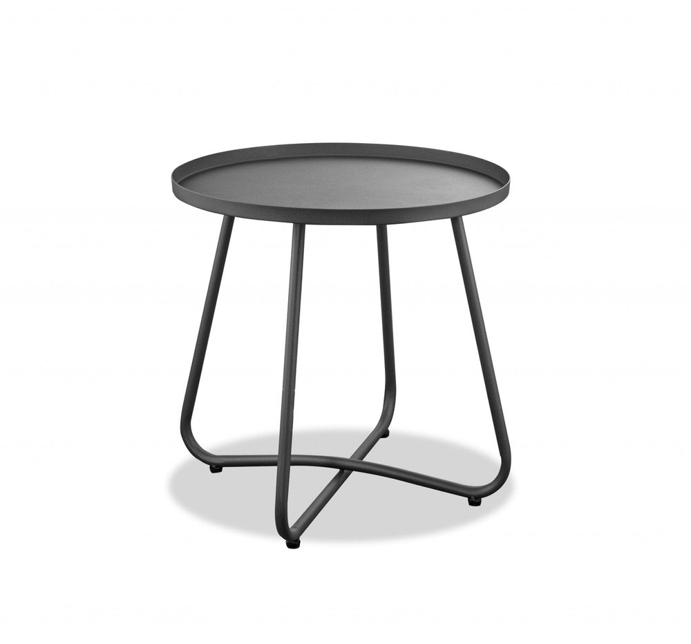 Mesa auxiliar para exteriores de aluminio gris redondeado de 18"