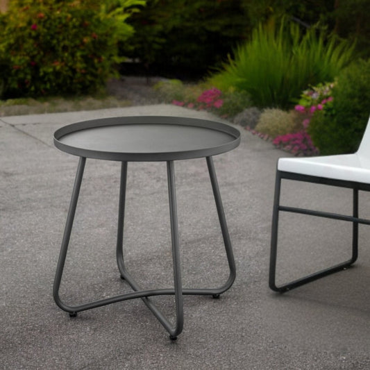 Mesa auxiliar para exteriores de aluminio gris redondeado de 18"