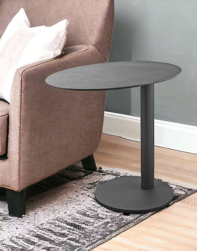 Mesa auxiliar ovalada de aluminio gris para exteriores de 20"