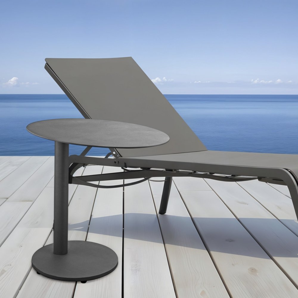 Mesa auxiliar ovalada de aluminio gris para exteriores de 20"