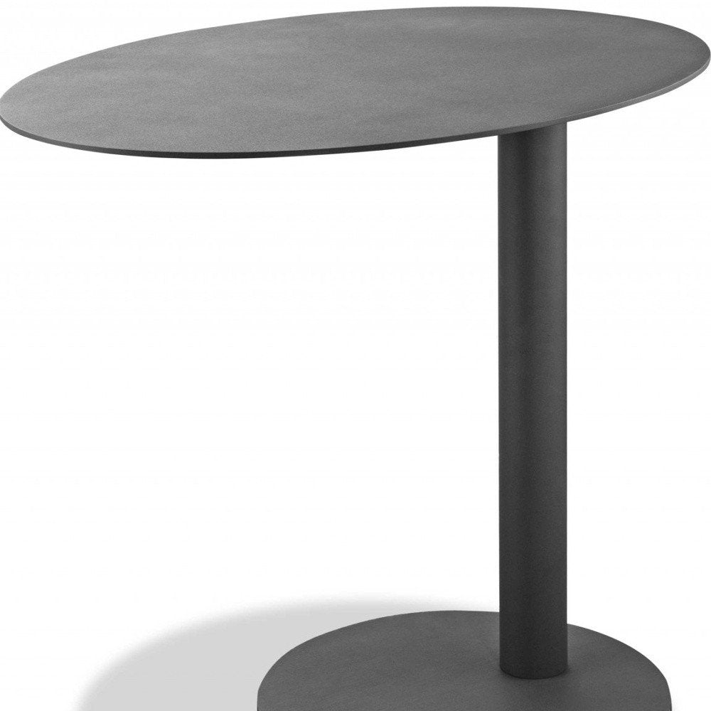 Mesa auxiliar ovalada de aluminio gris para exteriores de 20"