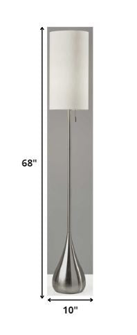 68" Silver Floor Lamp With White Fabric Drum Shade