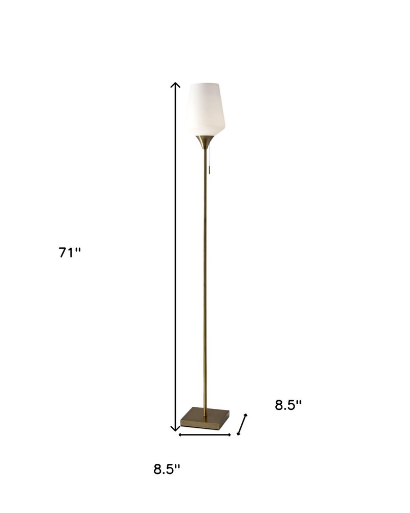71" Brass Metal Torchiere Floor Lamp With White Glass Novelty Shade