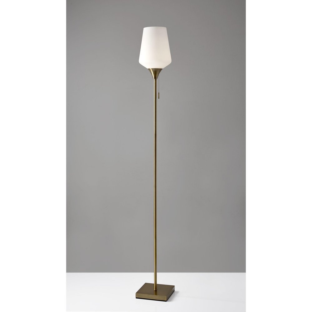 71" Brass Metal Torchiere Floor Lamp With White Glass Novelty Shade