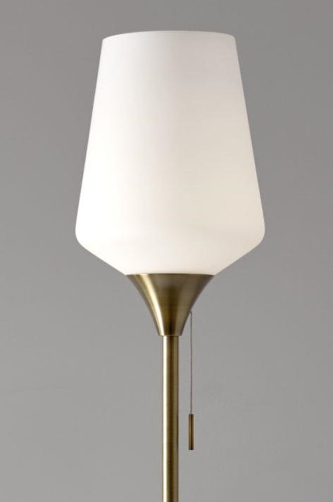 71" Brass Metal Torchiere Floor Lamp With White Glass Novelty Shade