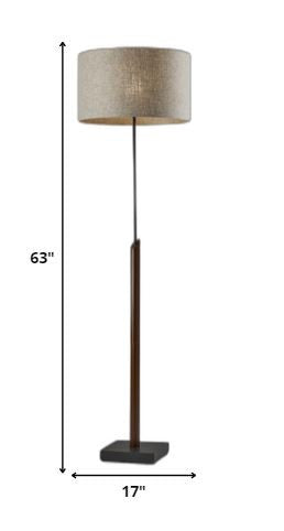 Lámpara de pie beige y negra de 63" con pantalla de tela beige