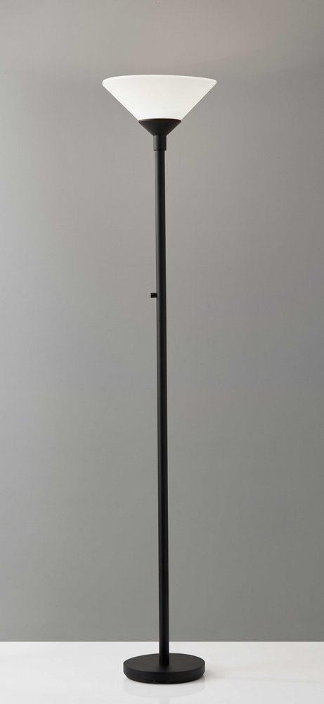 73" Black And White Torchiere Floor Lamp With White Acrylic Cone Shade
