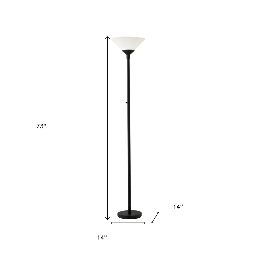 73" Black And White Torchiere Floor Lamp With White Acrylic Cone Shade