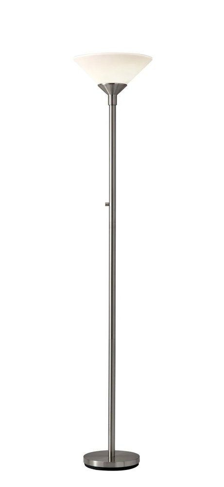 73" Black And White Torchiere Floor Lamp With White Acrylic Cone Shade