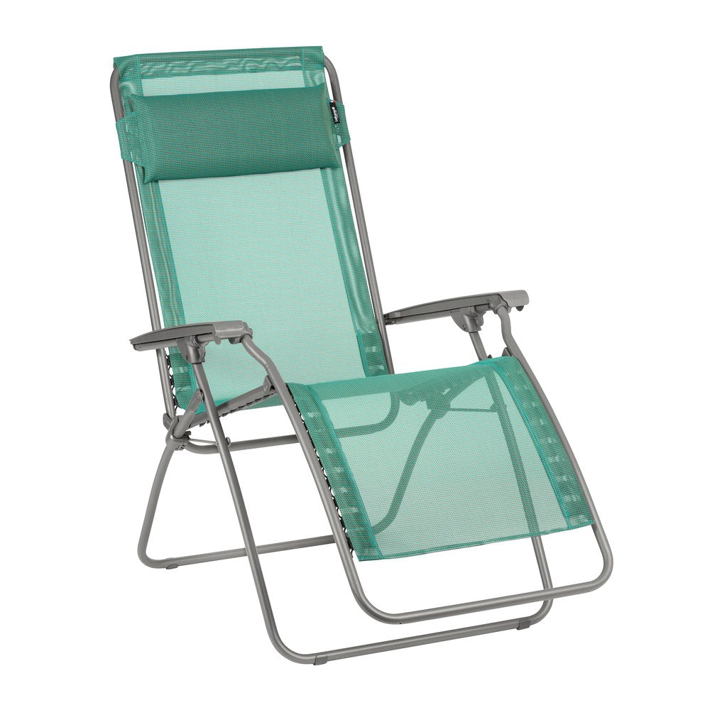 Silla de exterior de gravedad cero de metal azul de 27" con cojín azul