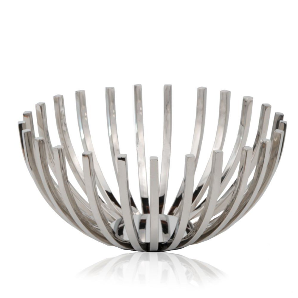 Cuenco decorativo de acero inoxidable plateado de 14"