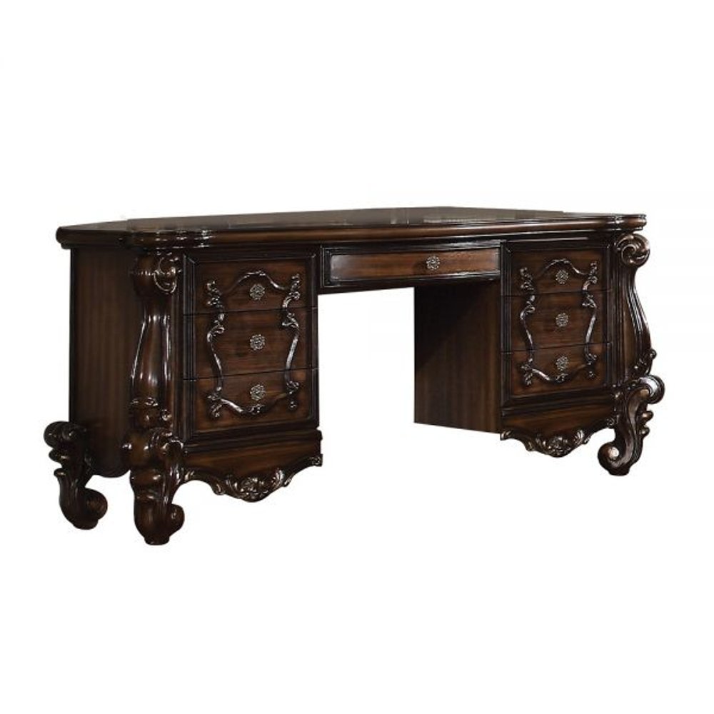 67" Antiqued White Wood Vanity Table With Seven Drawers