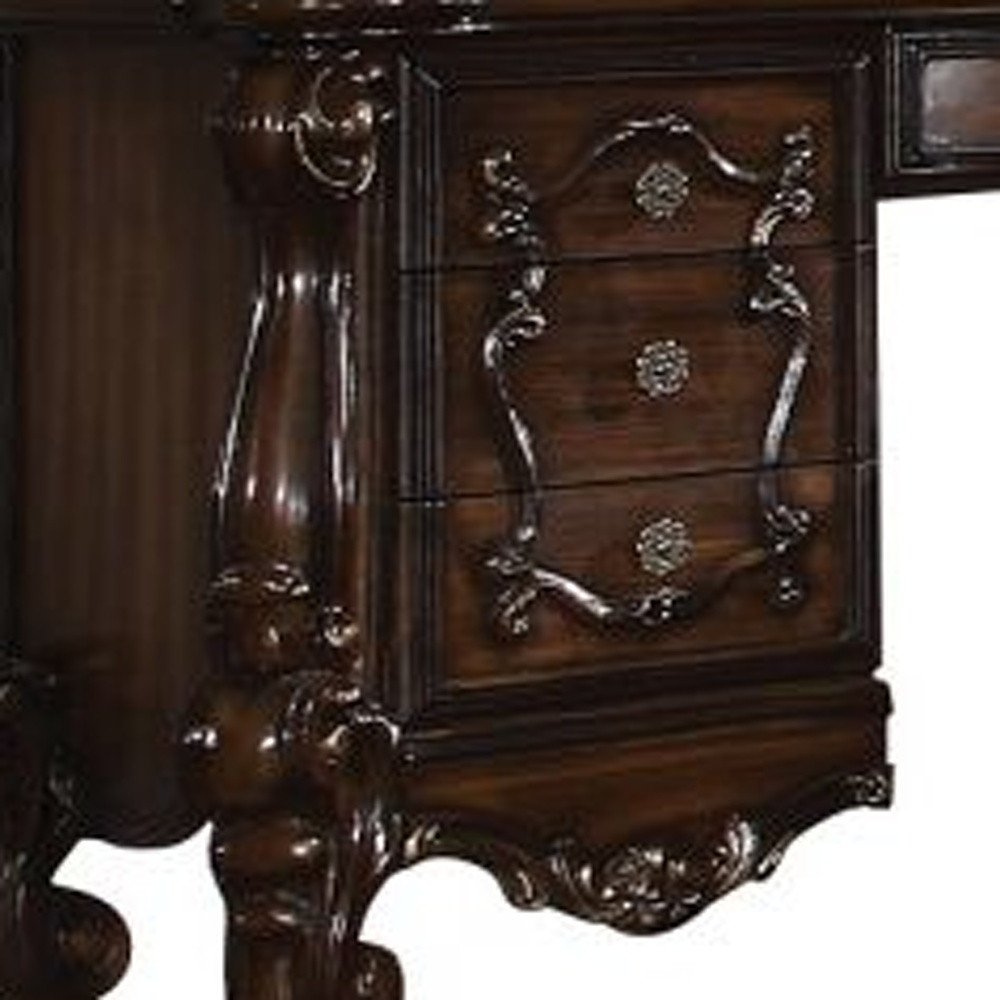 67" Antiqued White Wood Vanity Table With Seven Drawers