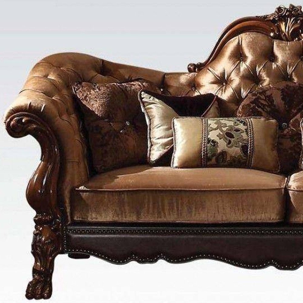 Loveseat de 73" de terciopelo marrón oscuro y marrón con cojines decorativos