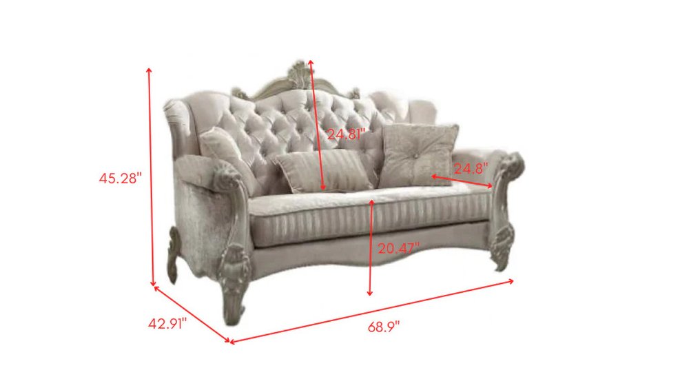 Loveseat curvo de piel sintética color hueso y dorado de 70"