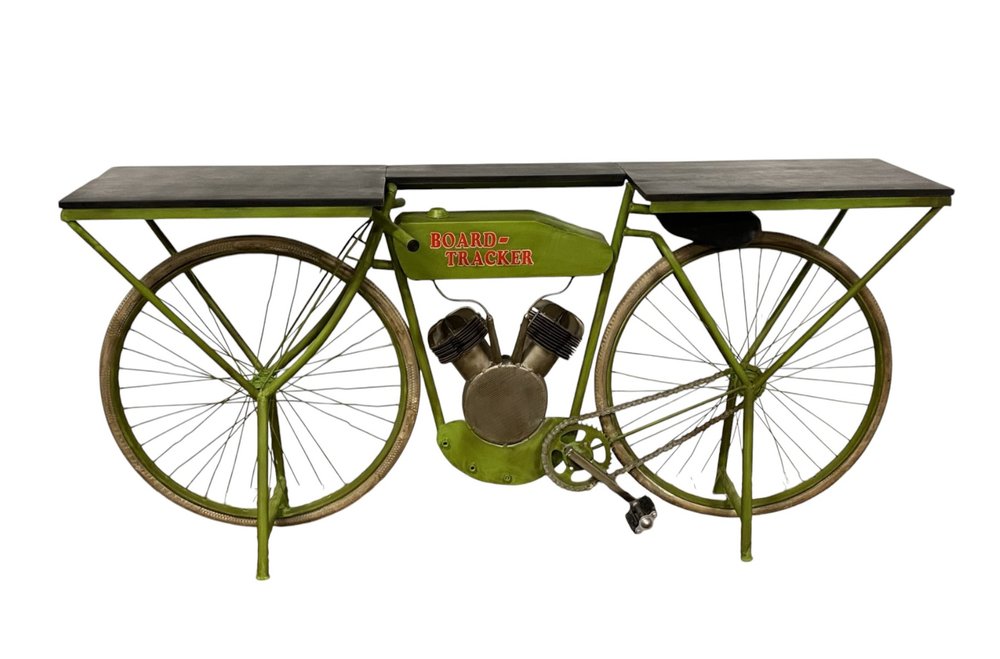 Carrito de cocina para bicicletas de madera maciza y metal marrón y verde de 71"