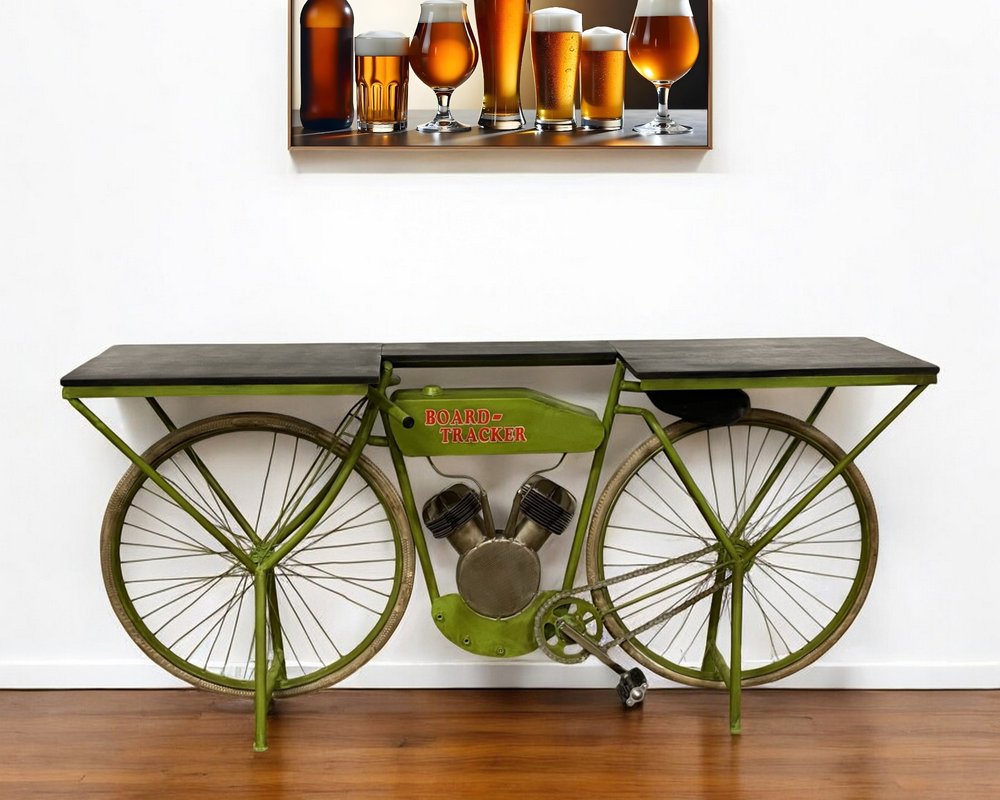 Carrito de cocina para bicicletas de madera maciza y metal marrón y verde de 71"