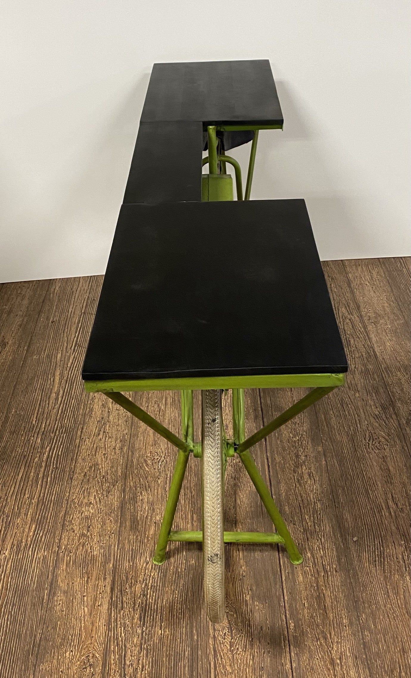 Carrito de cocina para bicicletas de madera maciza y metal marrón y verde de 71"