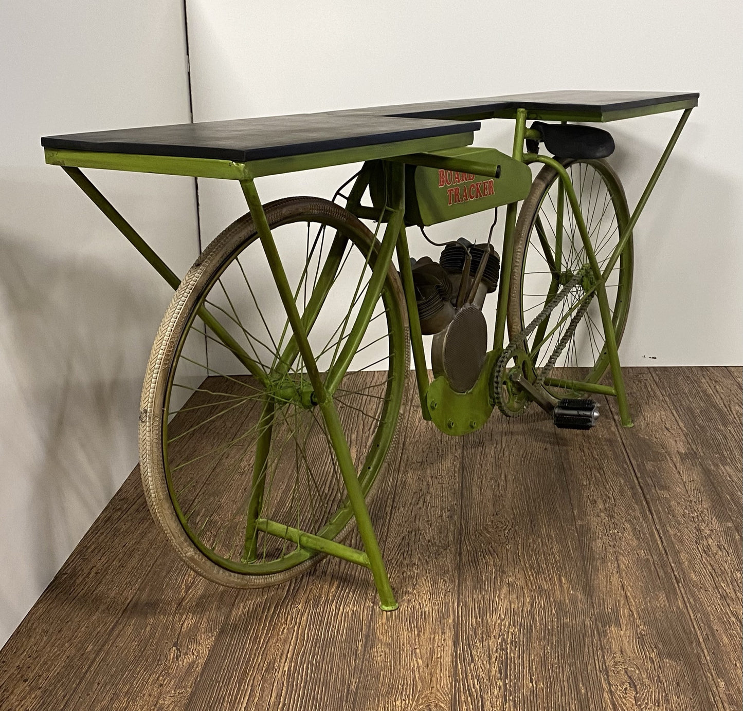 Carrito de cocina para bicicletas de madera maciza y metal marrón y verde de 71"