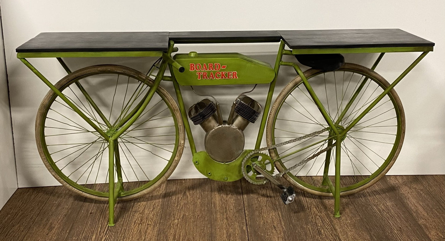 Carrito de cocina para bicicletas de madera maciza y metal marrón y verde de 71"